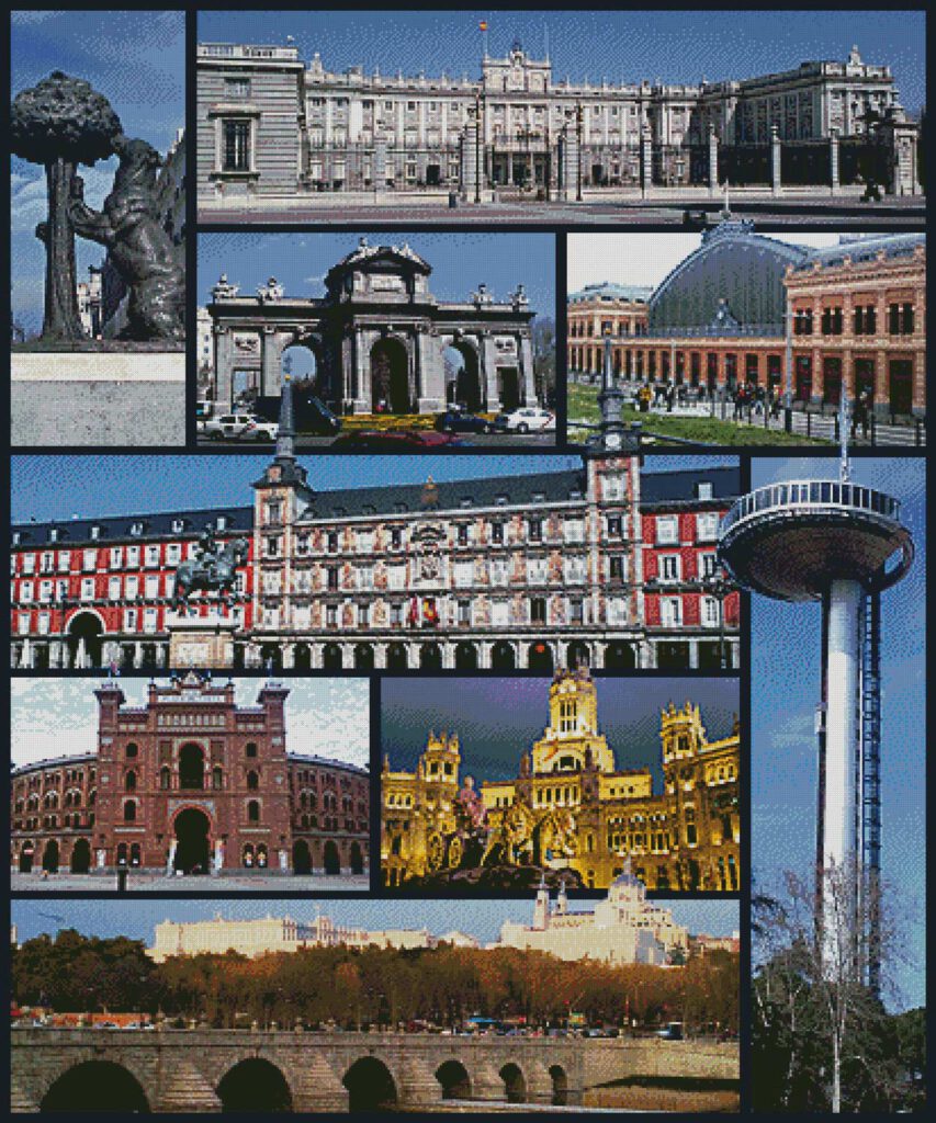 Collage gebouwen foto borduurpatroon