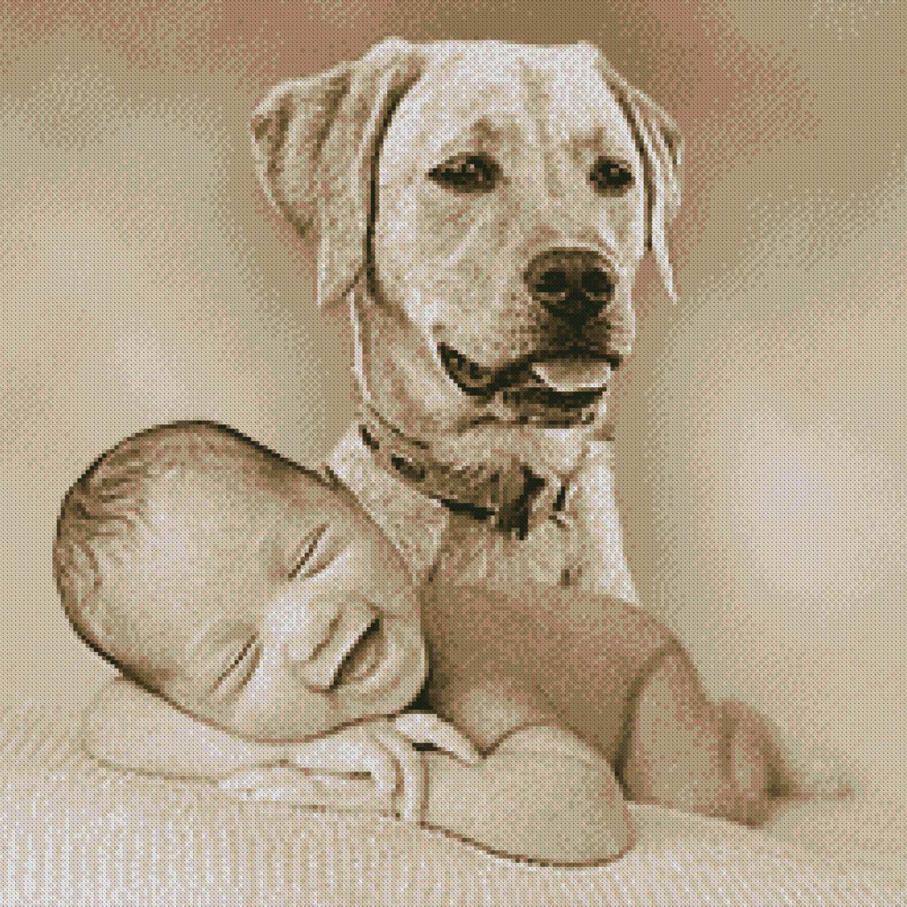 Baby met hond Sepia patroon